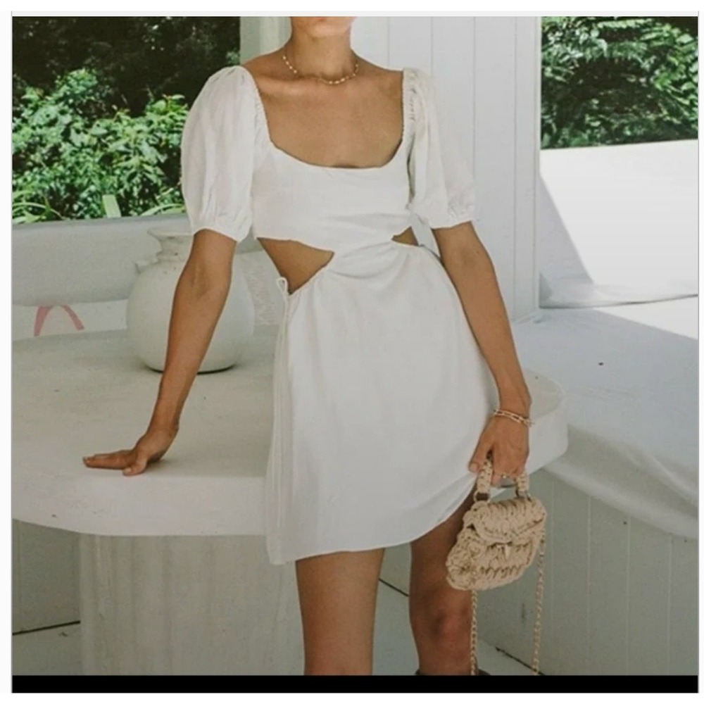 Sabo Skirt‎ Henri White Cutout Mini Dress Puff Sleeve XS
